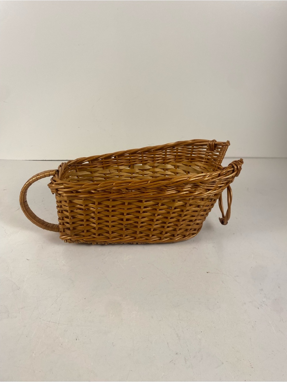 Vintage MCM Woven Wicker Wine Bottle Basket 12” Length
